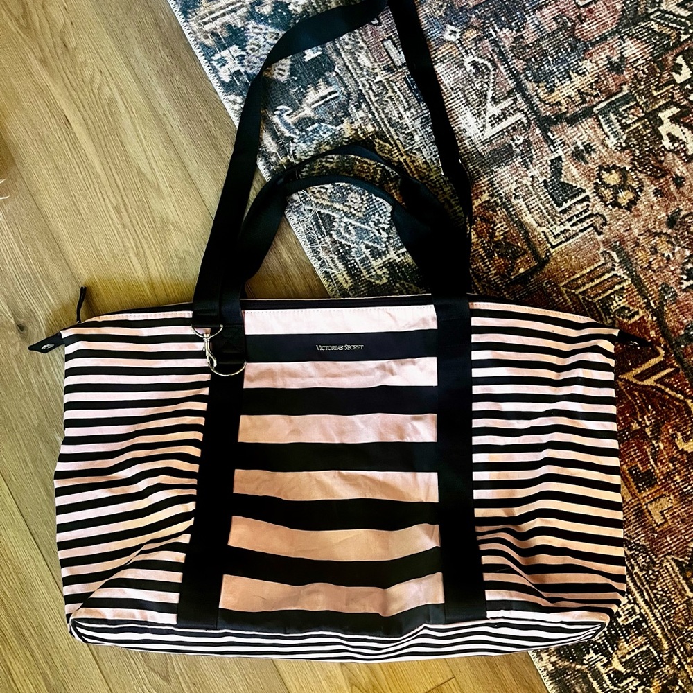 Victoria's Secret Striped Black and Pink Tote